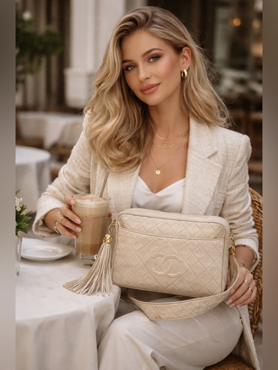 CHANEL Handbags - Chanel Quilted CC Tassel Camera Bag Cream /with COA